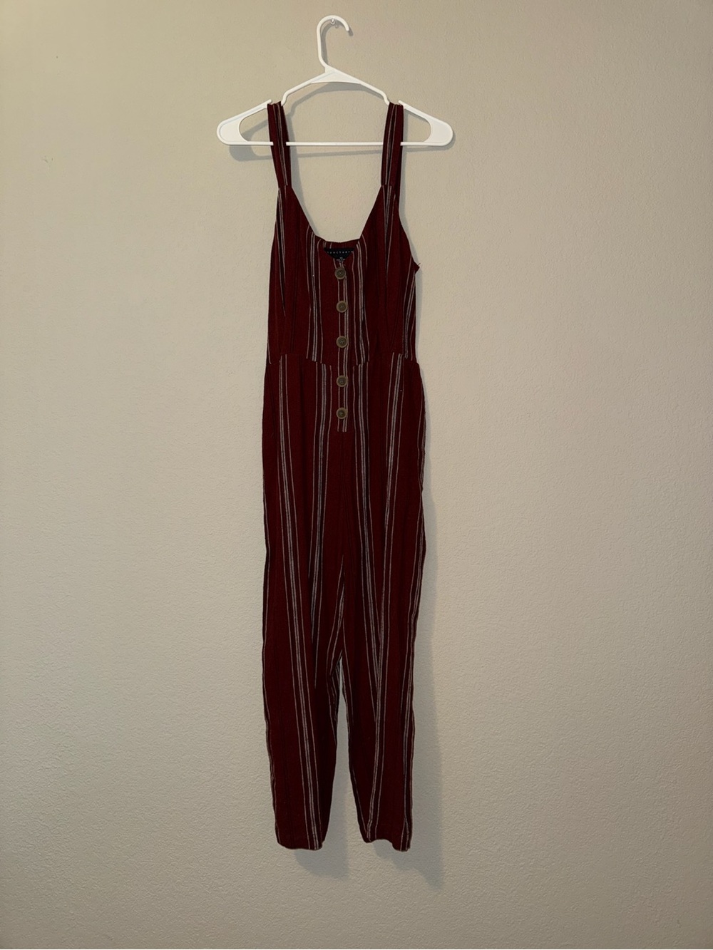 Sanctuary Burgundy Striped Button-Front Jumpsuit